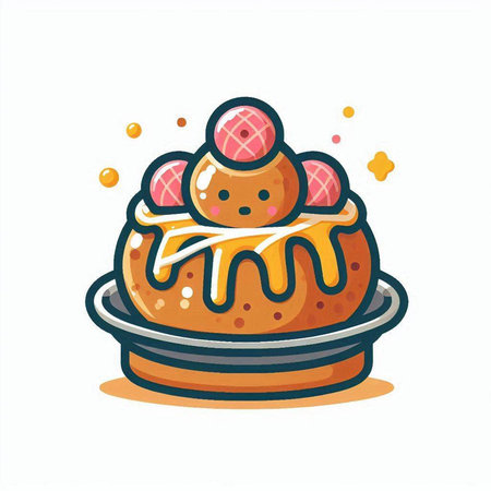 Bun with chocolate and ice cream. Sweet dessert. Vector illustration.のイラスト素材