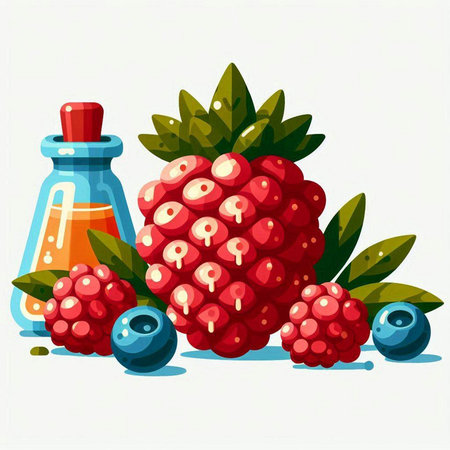 Raspberry, blueberry, cranberry, mint. Vector illustration.のイラスト素材