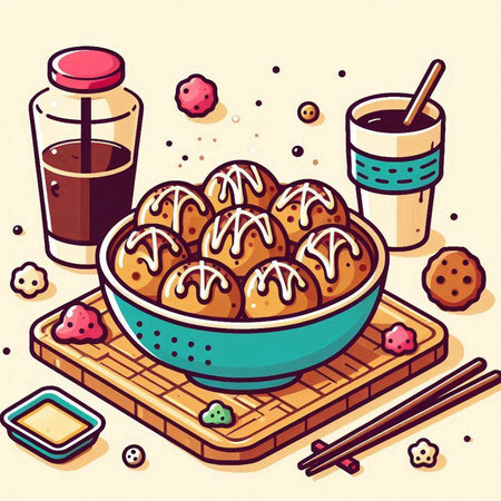 Illustration of a bowl of dim sum with chopsticks and soy sauceのイラスト素材