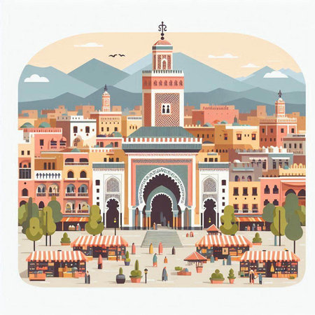 Famous medina of Fez, Morocco. Vector illustration.のイラスト素材