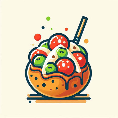 Bowl of ice cream with cherry and kiwi. Vector illustration.のイラスト素材