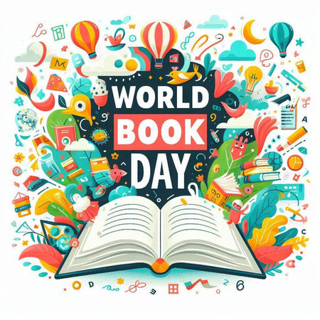 World Book Day. Vector illustration with colorful doodle elements.のイラスト素材