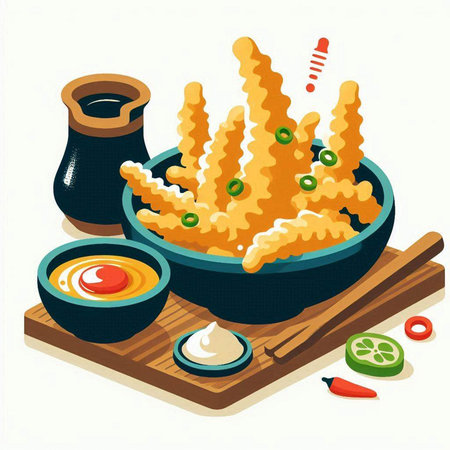 Vector illustration of japanese food in a bowl with chopsticksのイラスト素材