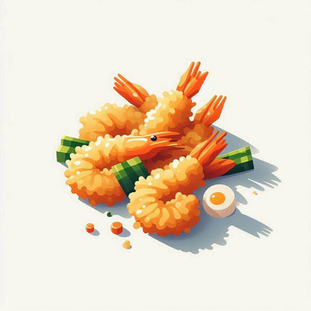 Illustration of Shrimp Tempura with Vegetables on White Backgroundのイラスト素材