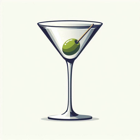 Illustration of a martini glass with olives on white backgroundのイラスト素材