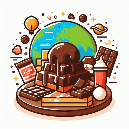 Chocolate and ice cream round icon. Vector illustration in cartoon styleのイラスト素材