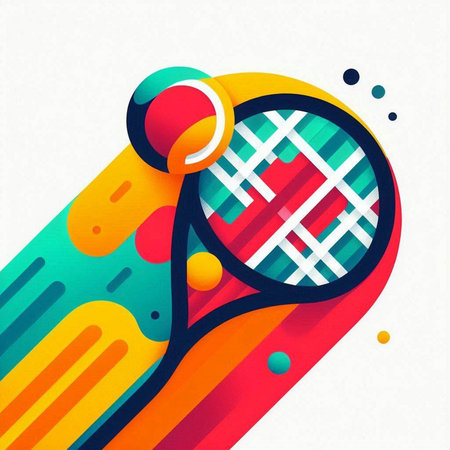 Tennis racket and ball on abstract colorful background. Vector illustration.のイラスト素材