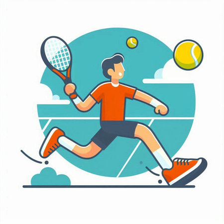 Tennis player with racket and ball. Flat style vector illustration.のイラスト素材