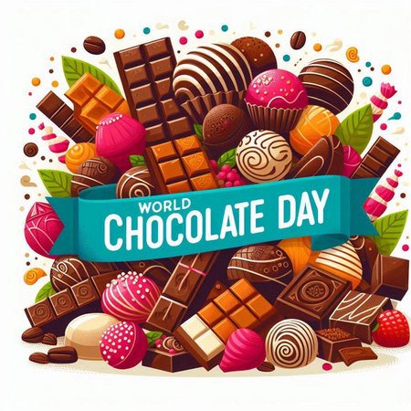 Chocolate Day poster with sweets and candies. Vector illustration.のイラスト素材