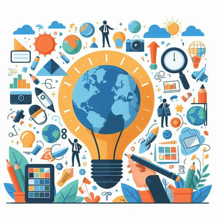 Flat design modern vector illustration concept of big idea and brainstorming.のイラスト素材