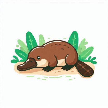 Cute cartoon platypus on the sand. Vector illustration.のイラスト素材