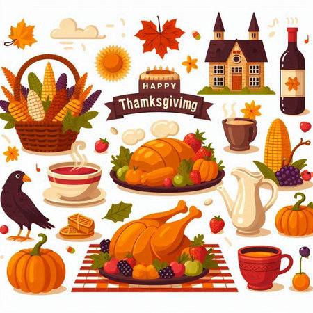 Thanksgiving day icons set. Cartoon illustration of thanksgiving day vector icons for web designのイラスト素材