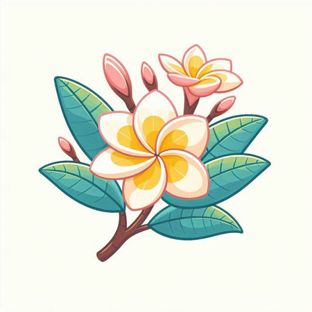 Plumeria flowers on a white background. Vector illustration in cartoon style.のイラスト素材
