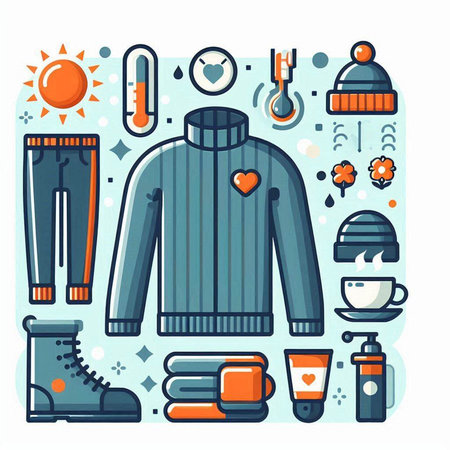 Winter clothing and accessories. Vector illustration in flat style. Set of winter clothes.のイラスト素材