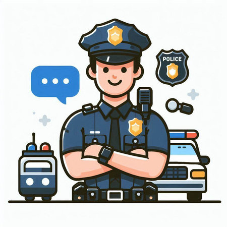 Police officer in uniform. Vector illustration in a flat style on white background.のイラスト素材