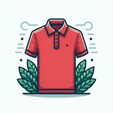 Red polo shirt and green leaves on white background. Vector illustration.のイラスト素材