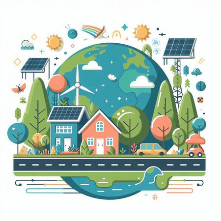 Ecology concept. Vector illustration in flat design style. Green energy.のイラスト素材
