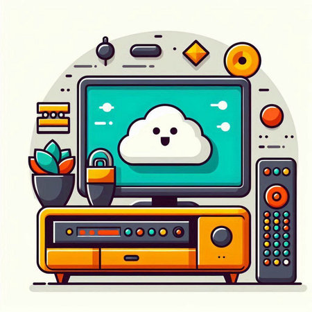 Flat design modern vector illustration concept of cloud computing and multimedia equipment.のイラスト素材