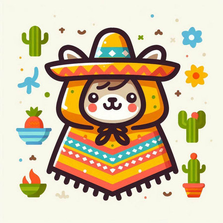 Cute cartoon dog in mexican sombrero. Vector illustration.のイラスト素材