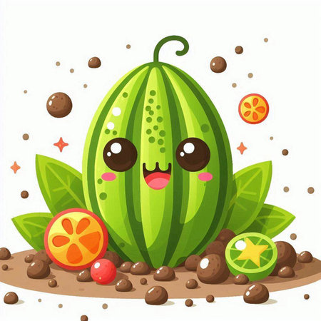 Cute cartoon watermelon character with eyes and mouth. Vector illustration.のイラスト素材