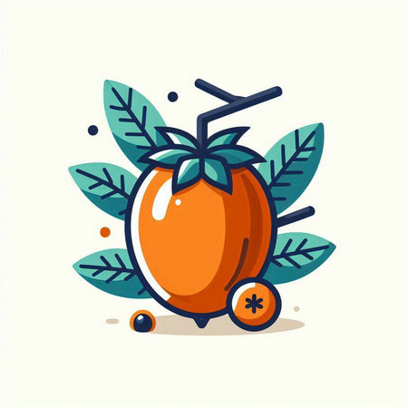 Illustration of ripe persimmon fruit with leaves on white backgroundのイラスト素材