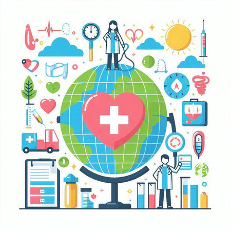World Health Day concept with flat icons. Vector illustration for web design.のイラスト素材