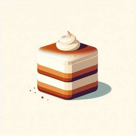 Illustration of a layered cake with whipped cream, on a light backgroundのイラスト素材