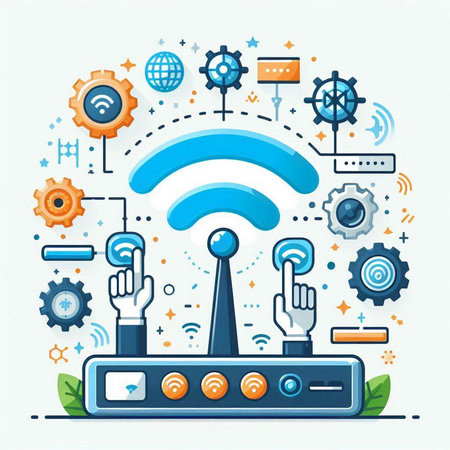 Wireless connection and internet of things concept. Vector illustration in flat styleのイラスト素材
