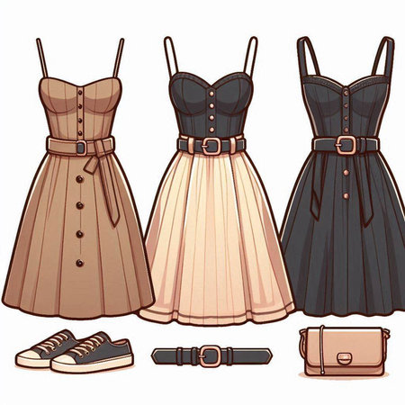 Set of women's clothes and accessories. Vector illustration in cartoon style.のイラスト素材
