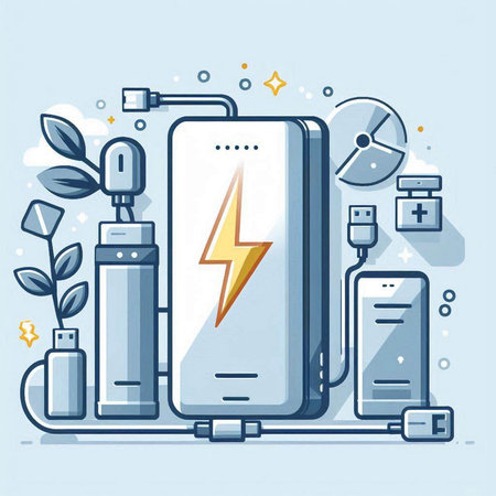 Smartphone charging battery with power supply. Flat line vector illustration.のイラスト素材
