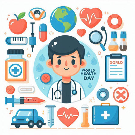 Health care and medical icons set, flat design, vector illustration.のイラスト素材