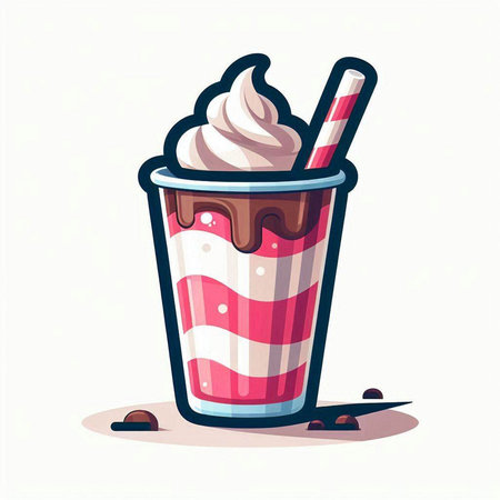 Coffee cup with whipped cream and a straw. Vector illustration.のイラスト素材