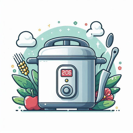 Vector illustration of a modern electric multicooker on white background.のイラスト素材