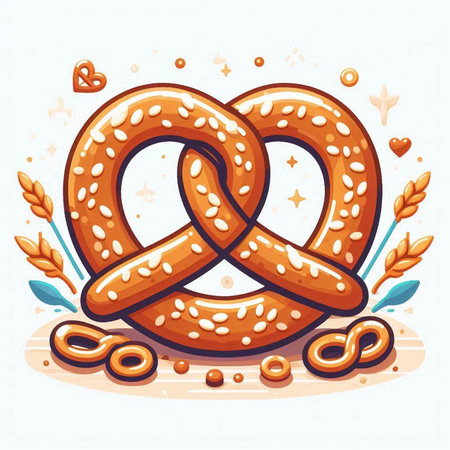 Bavarian pretzel with pretzels. Vector illustration.のイラスト素材