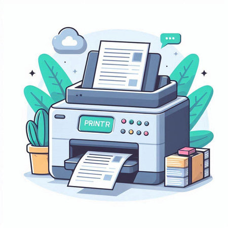 Printer with documents. Office equipment. Vector illustration in cartoon styleのイラスト素材