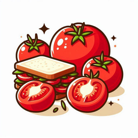 Illustration of tomato sandwich on a white background. Vector illustration.のイラスト素材