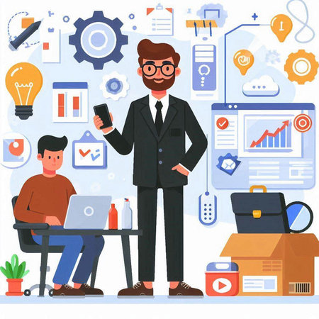 Businessman working in office. Vector illustration in flat cartoon style.のイラスト素材