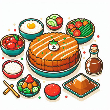 Illustration of a set of traditional Japanese food. Vector illustration.のイラスト素材
