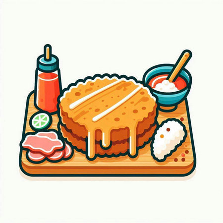 Japanese cuisine. Sushi on a wooden board. Vector illustration.のイラスト素材