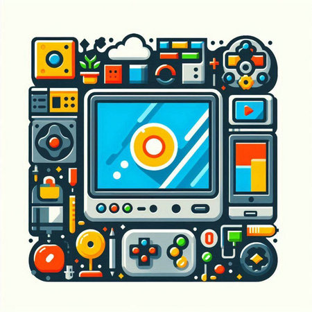Vector illustration of video game equipment in flat style on white background.のイラスト素材