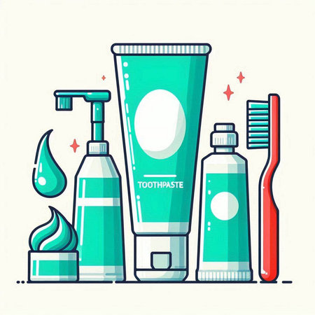 Vector illustration of toothpaste, toothbrush, toothpaste and cream in flat style.のイラスト素材