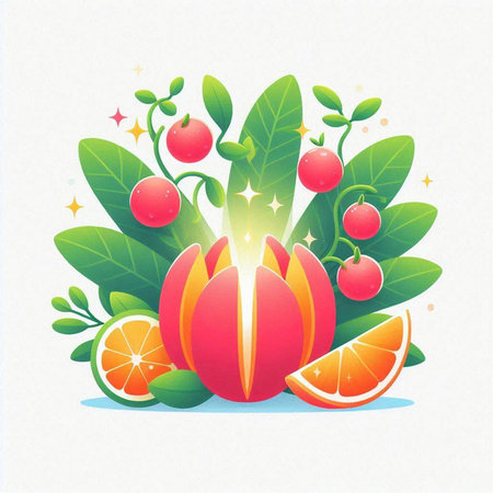 Citrus fruit with leaves and berries. Vector illustration for your designのイラスト素材