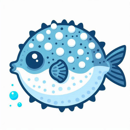 Illustration of a cute blue fish on a white background, vector illustrationのイラスト素材
