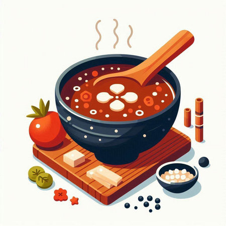 Tomato soup in a bowl with a spoon. Vector illustration.のイラスト素材