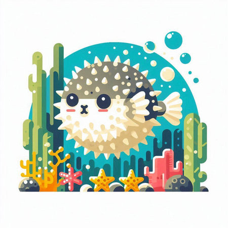 Cute cartoon hedgehog and cactuses. Vector illustration.のイラスト素材