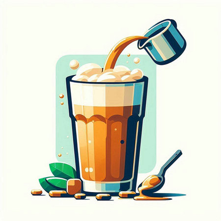 Pouring milk into a glass of iced coffee. Vector illustration.のイラスト素材