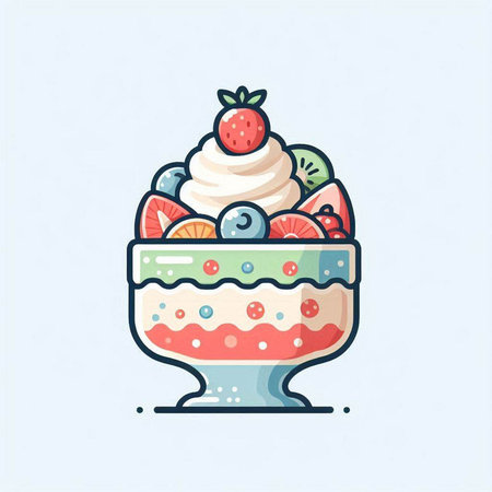 Fruit salad in a bowl. Vector illustration in cartoon style.のイラスト素材