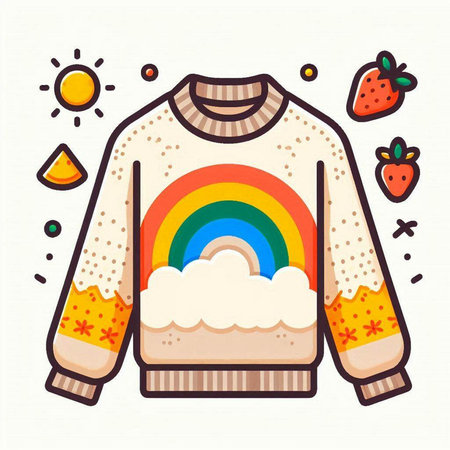 Vector illustration of sweater with rainbow on white background. Winter clothing.のイラスト素材