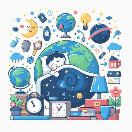 Vector illustration of a boy sleeping on the moon in the night sky.のイラスト素材