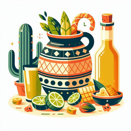Mexican food and drink vector illustration. Cactus, tequila, tequila, cactus, tequila.のイラスト素材